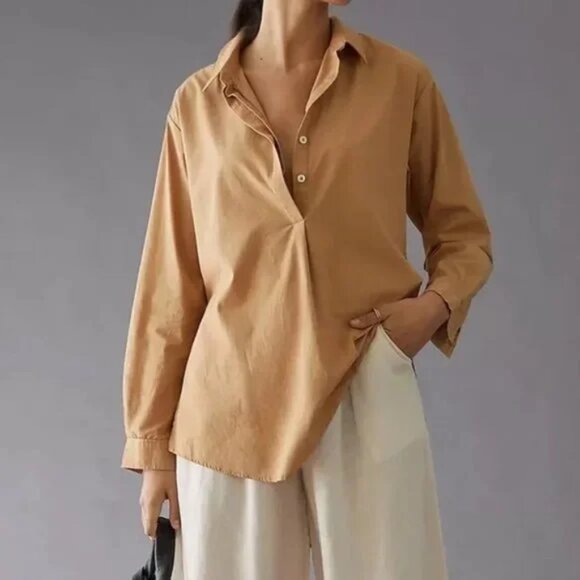 By Anthropologie Longline Henley Shirt Size XSP - Picture 1 of 13